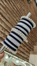 Navy Blue Wedding Kundan Bangle Chura Set For Women