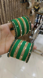 Elegant Bridal Stone Work Bangle Chura Set Set For Wedding