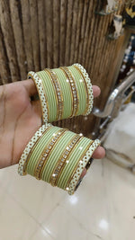 Elegant Bridal Stone Work Bangle Chura Set Set For Wedding