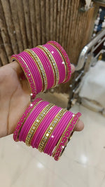 Elegant Bridal Stone Work Bangle Chura Set Set For Wedding