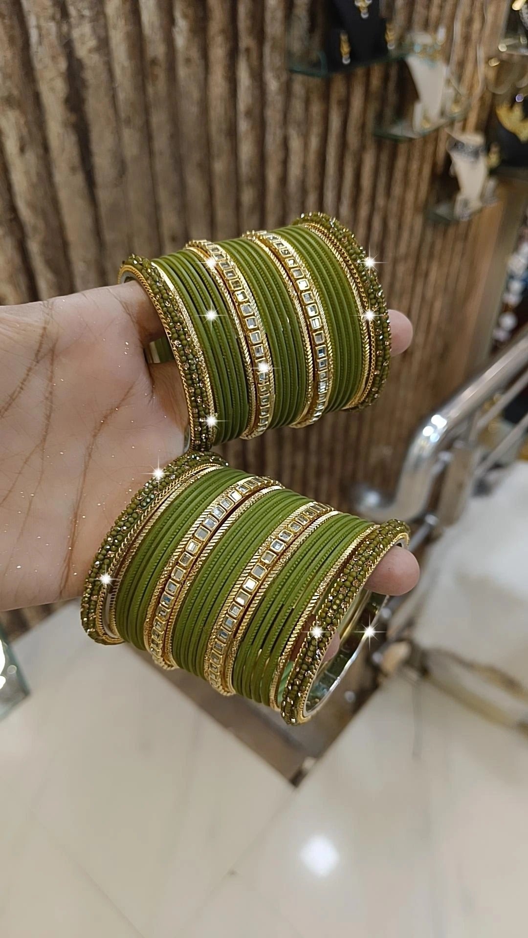 Elegant Bridal Stone Work Bangle Chura Set Set For Wedding