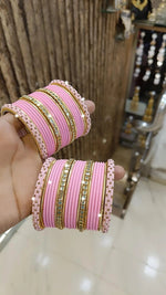 Elegant Bridal Stone Work Bangle Chura Set Set For Wedding