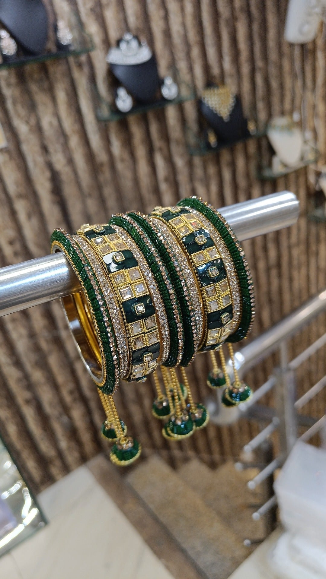 Rangila Pearl Stone Beaded Gold Tone Bangle Chura Set