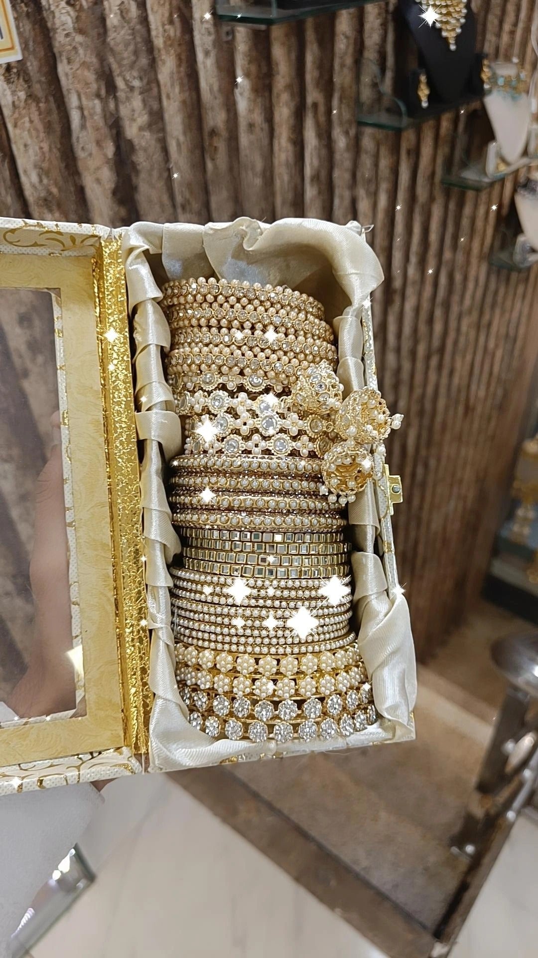 Beautiful Combo Box with Transparent Roll Bangle Boxes Moti & Kundan Collection