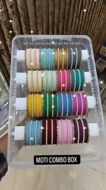Moti Kundan Combo Box – Designer Bangles Set with Matte Metal - Indian Bangle Set