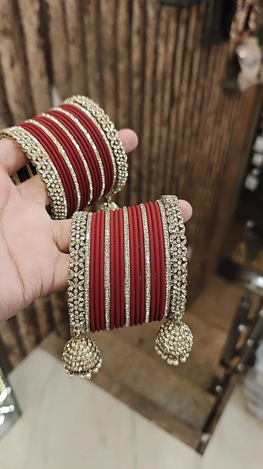 Indian Traditional Kundan Bangle Chura With Jhumar Set For Women