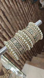 Indian Green Kundan Gold Plated Floral Design Bridal Chura Set For Wedding