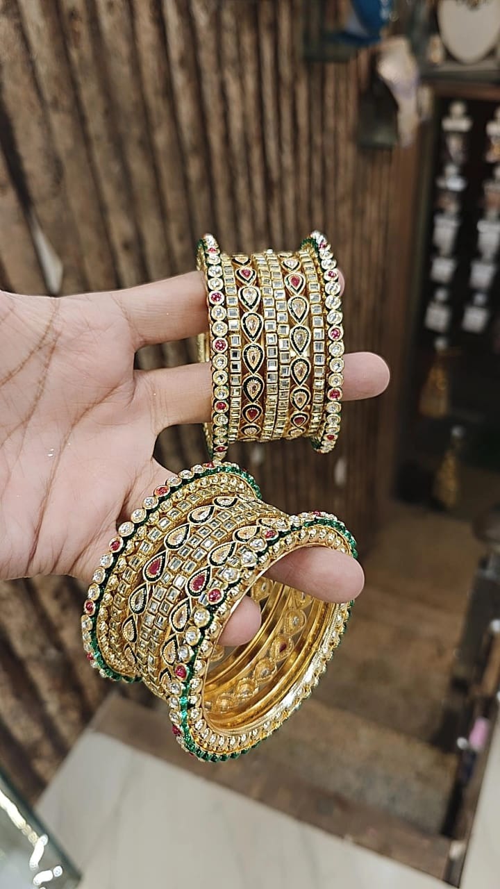 Pakiatani Kundan Teardrop Wedding Chura Kada Set For Women