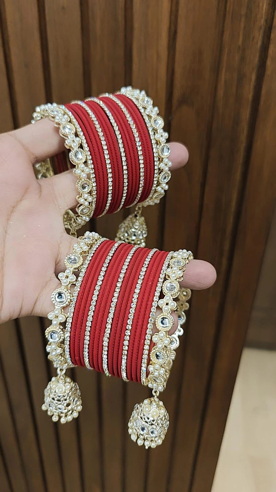 Jaipuri Traditional Thread Gold Plated Kundan Bridal Bangle With Set