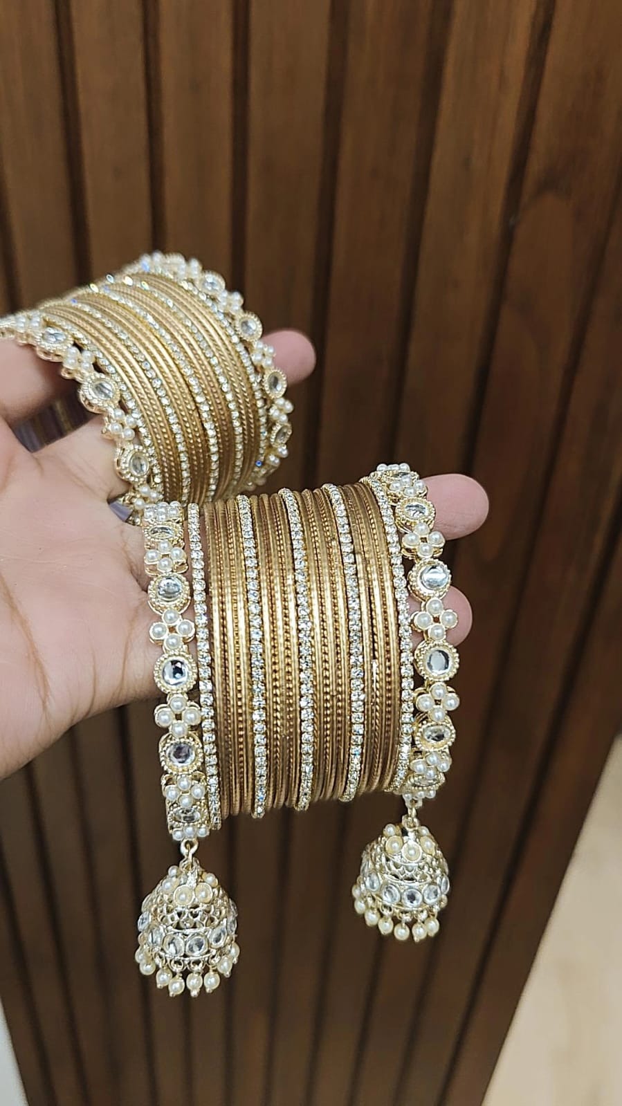 Jaipuri Traditional Thread Gold Plated Kundan Bridal Bangle With Set
