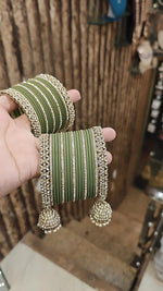 Pakistani Gold Plated Thread Kundan Wedding Bangle With Jhumki Set For Anniversary Gift