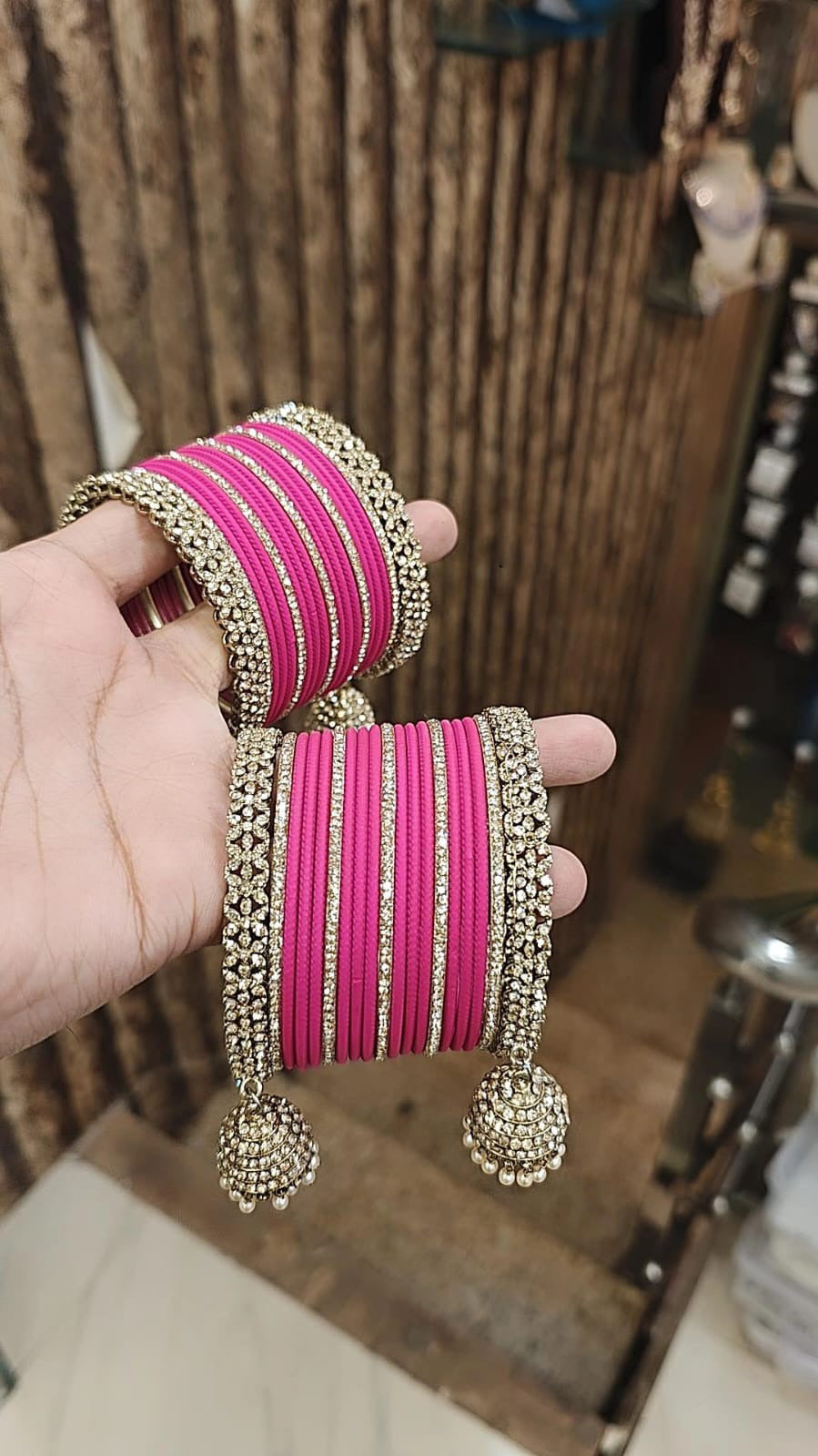Pakistani Gold Plated Thread Kundan Wedding Bangle With Jhumki Set For Anniversary Gift