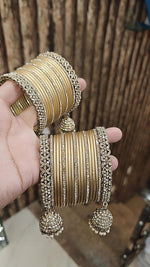 Pakistani Gold Plated Thread Kundan Wedding Bangle With Jhumki Set For Anniversary Gift