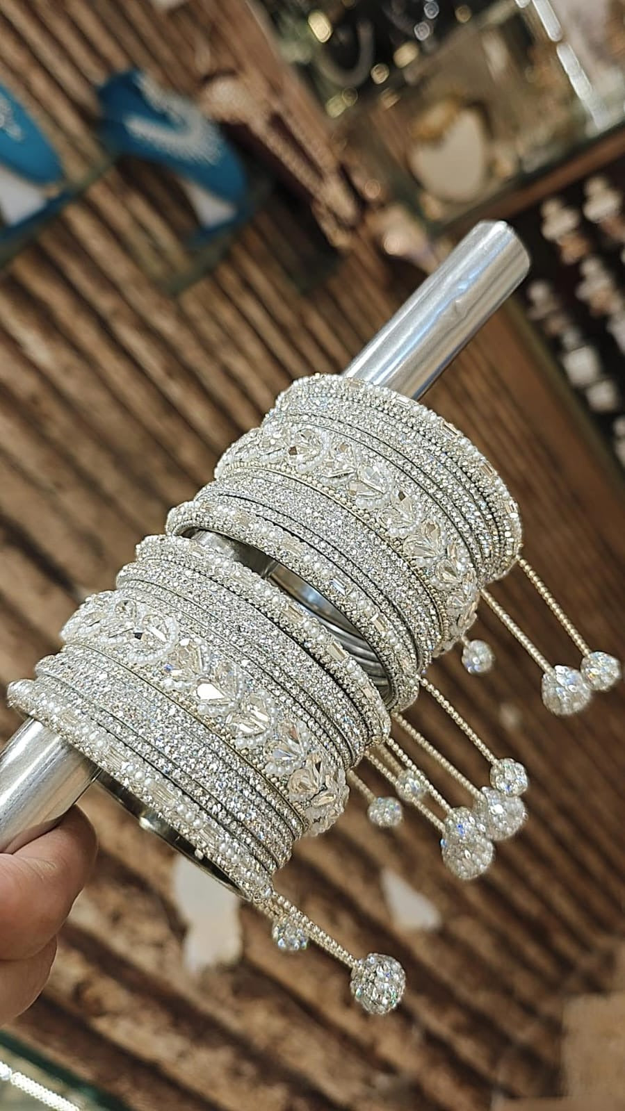 Silver Golden Royal Sparkle Bridal Bangle Chura With Jhaller Set For Wedding