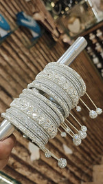 Silver Golden Royal Sparkle Bridal Bangle Chura With Jhaller Set For Wedding