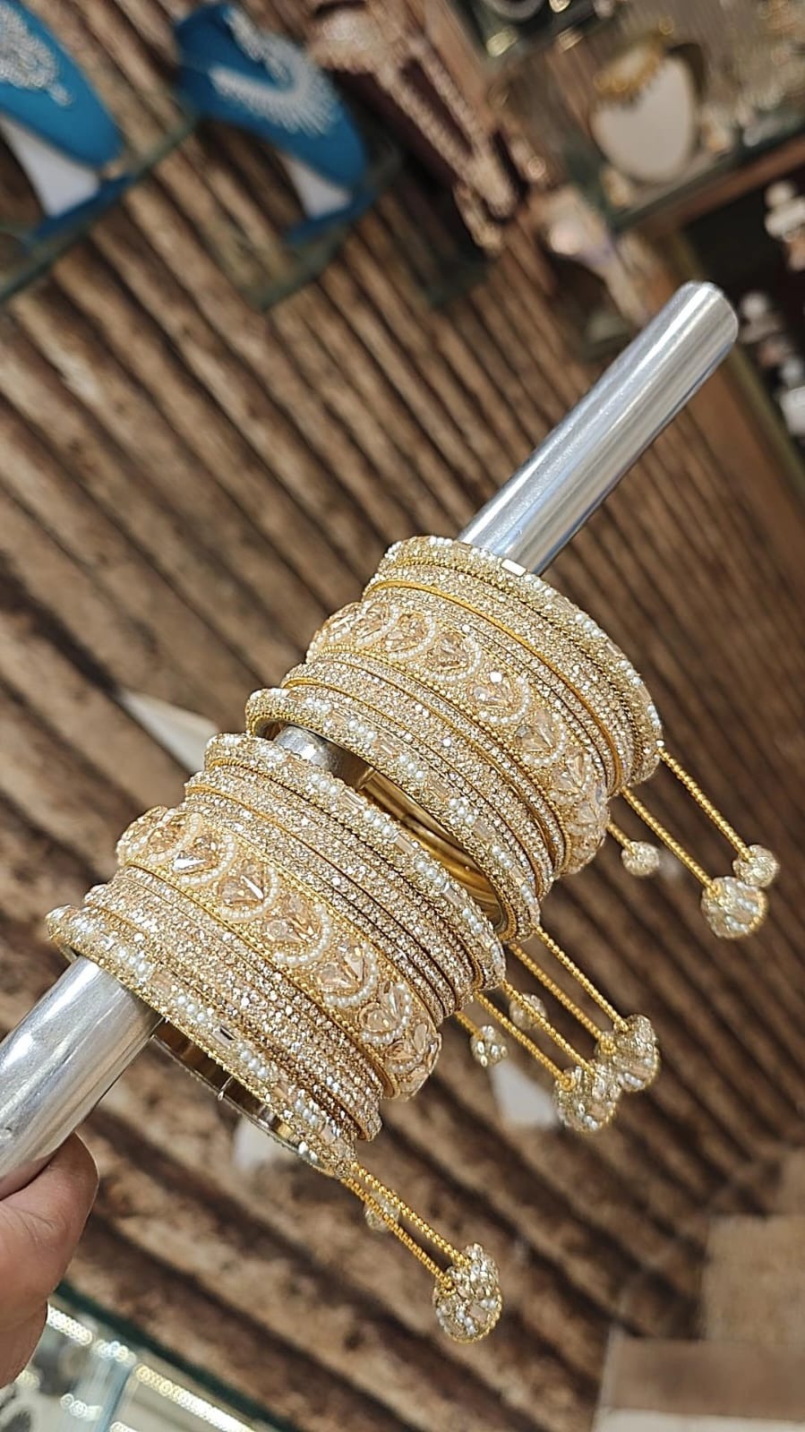 Silver Golden Royal Sparkle Bridal Bangle Chura With Jhaller Set For Wedding
