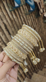 Silver Golden Royal Sparkle Bridal Bangle Chura With Jhaller Set For Wedding