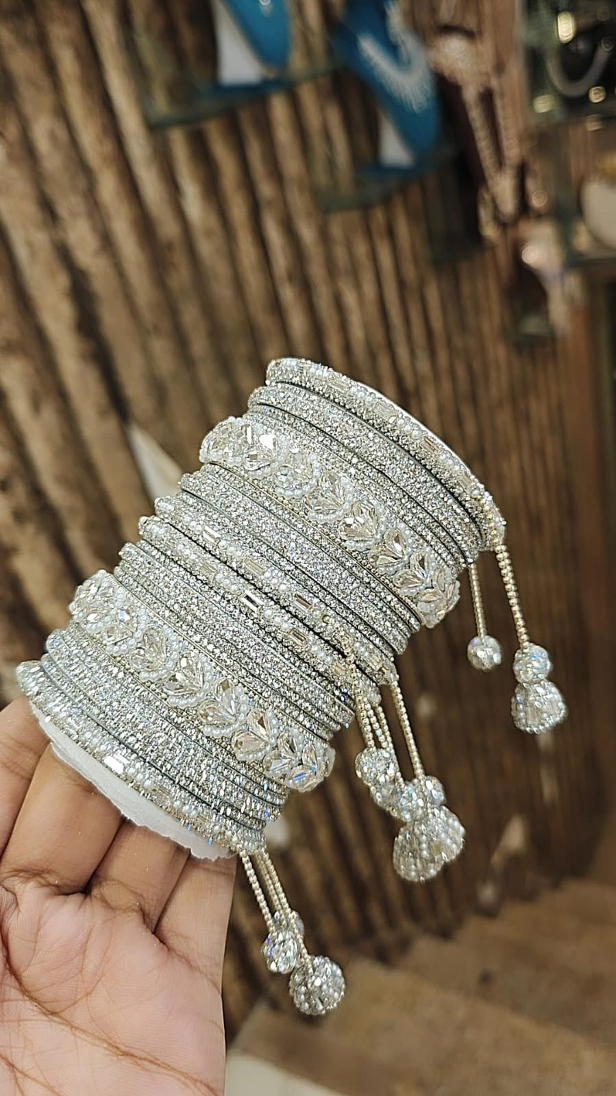 Silver Golden Royal Sparkle Bridal Bangle Chura With Jhaller Set For Wedding
