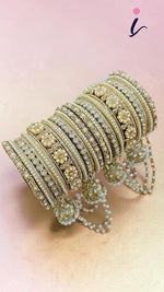 Moti Jhumar Stone Bangles Set with Elegant Copper Finish | Traditional Pearl Bridal Bangles for Women