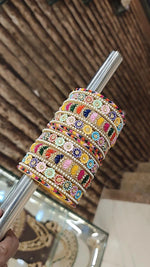 Jaipuri Flower Design Multicolor Bangle Chura Set | Indian Bangle Set | Indian Jewelry | Traditional Jewelry