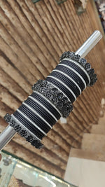 Floral Inspired Black Stone Work Bangle Kada Set For Wedding | Indian Bangle Set | Indian Jewelry | Traditional Jewelry