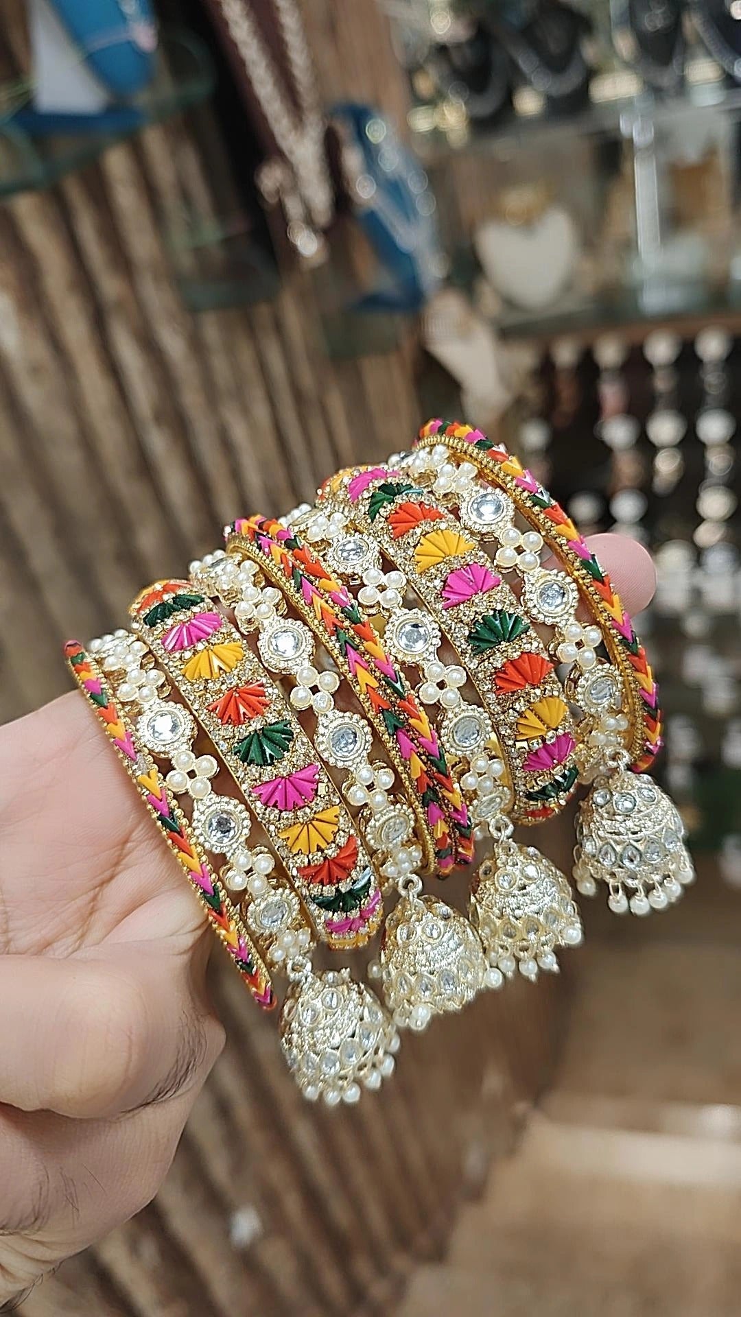 Jaipuri Rajwadi Multicolor Stone Work Bangle Kada With Jhumki Set | Indian Bangle Set | Indian Jewelry | Traditional Jewelry