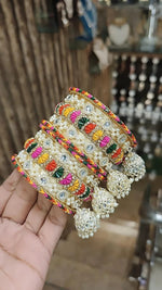 Jaipuri Rajwadi Multicolor Stone Work Bangle Kada With Jhumki Set | Indian Bangle Set | Indian Jewelry | Traditional Jewelry
