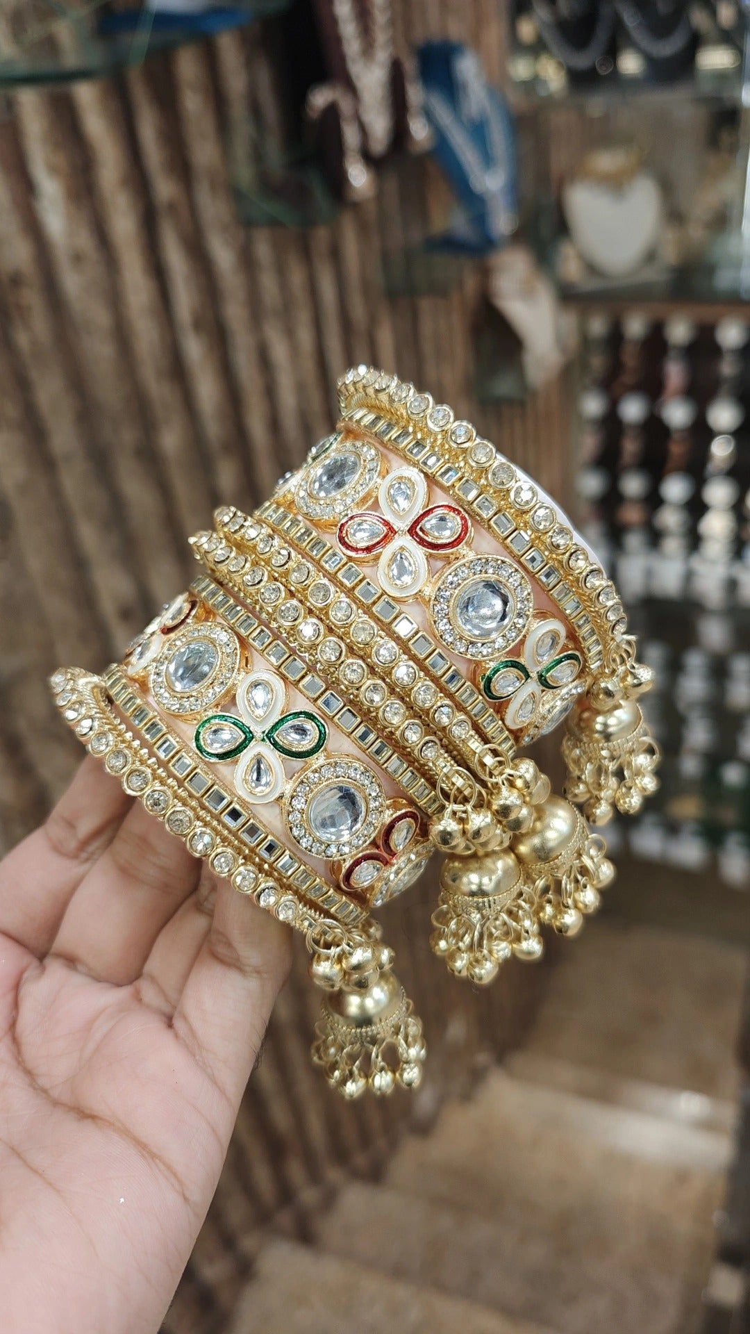 Golden Stone Kundan Work Bangle Jhumki Set| Indian Bangle Set | Indian Jewelry | Traditional Jewelry