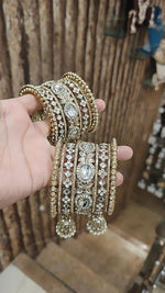 Pakistani Golden Flower Design Stone Work Bangle Jhumki Set | Pakistani Bangle Set | Pakistani Jewelry | Traditional Jewelry