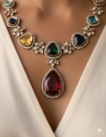 Multicolor Teardrop Gemstone & Gold-Toned Necklace Set - Libasaa.com
