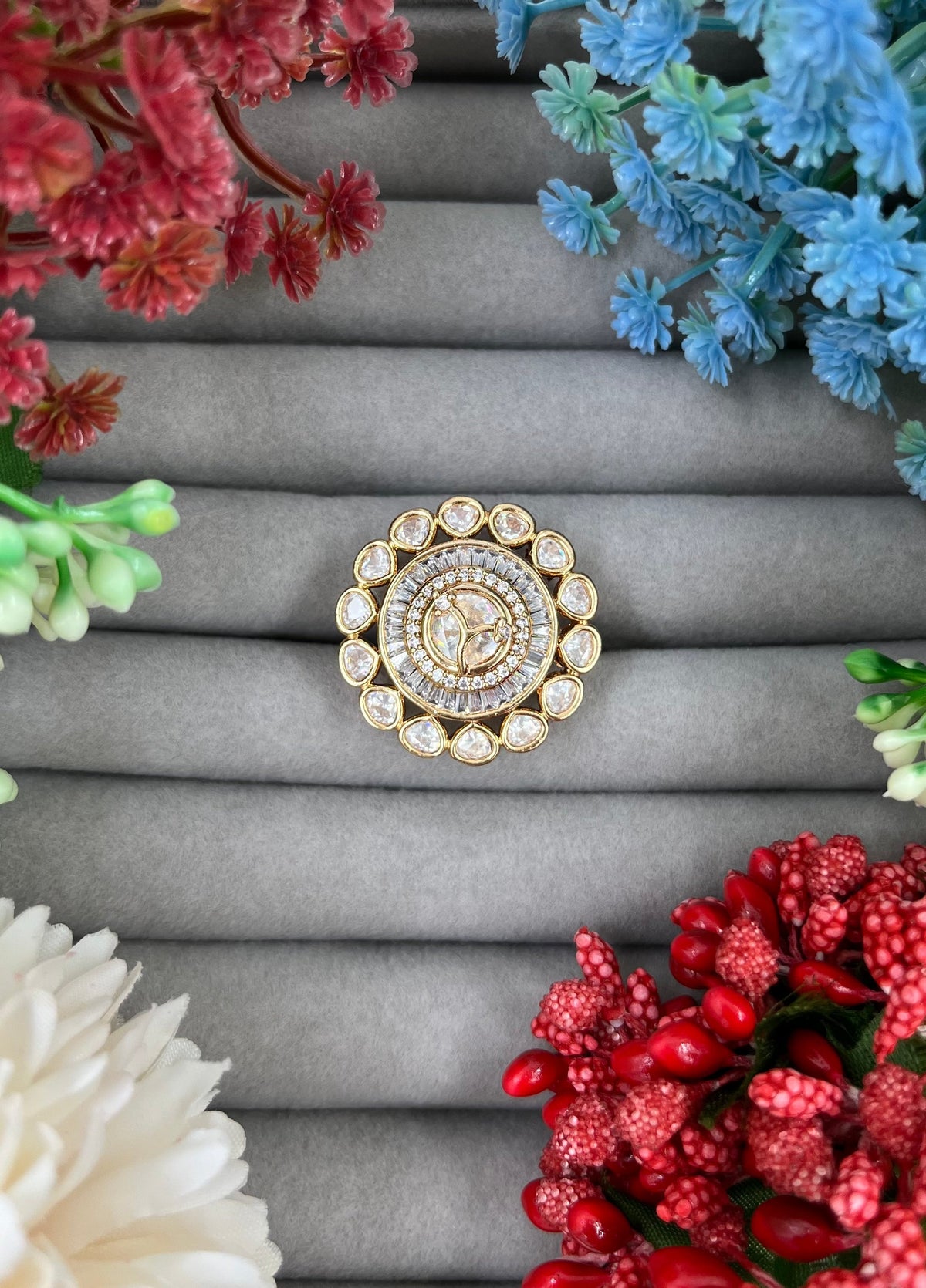 Polki Moissanite Kundan Finger Ring – Elegant Bridal Jewelry