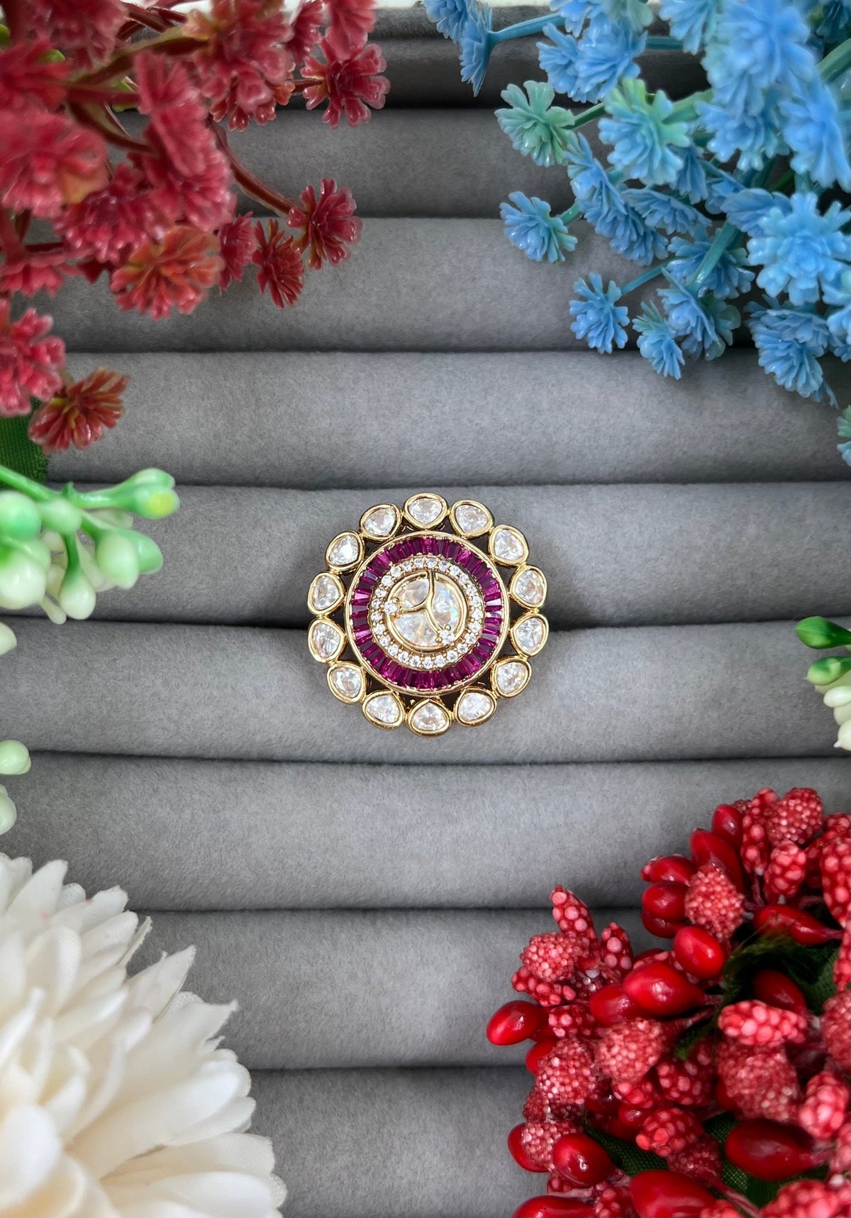 Polki Moissanite Kundan Finger Ring – Elegant Bridal Jewelry