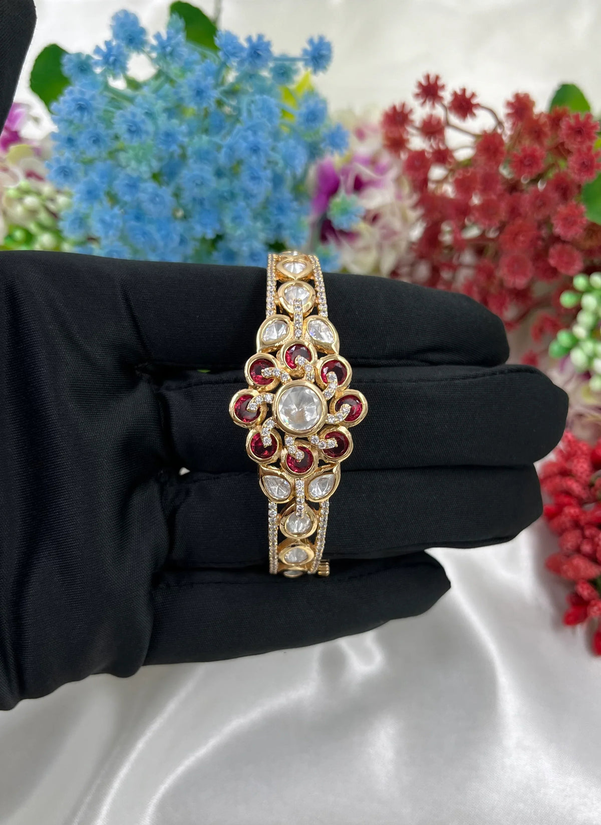 Elegant Moissanite Kundan Openable Bracelet – Royal Ethnic Charm