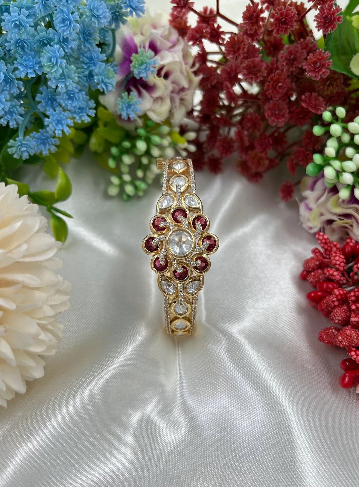 Elegant Moissanite Kundan Openable Bracelet – Royal Ethnic Charm
