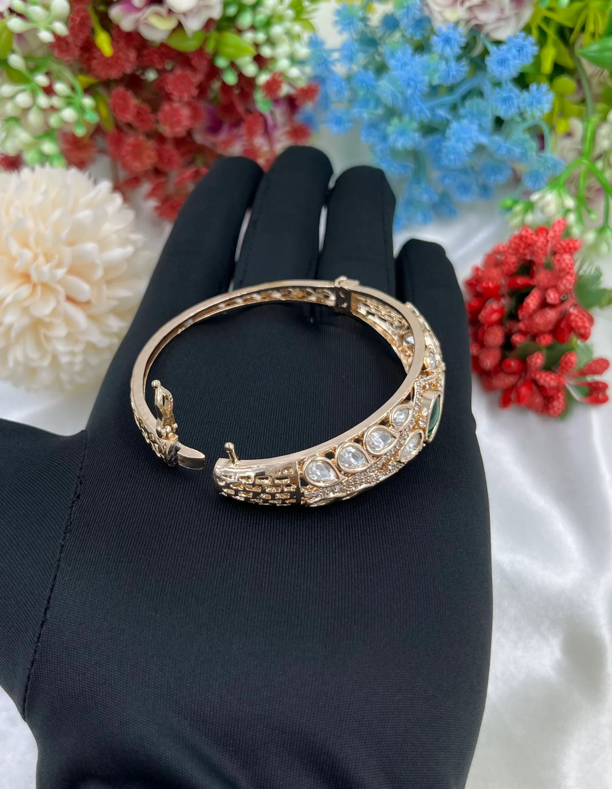 Elegant Moissanite Kundan Openable Bracelet – Royal Ethnic Charm