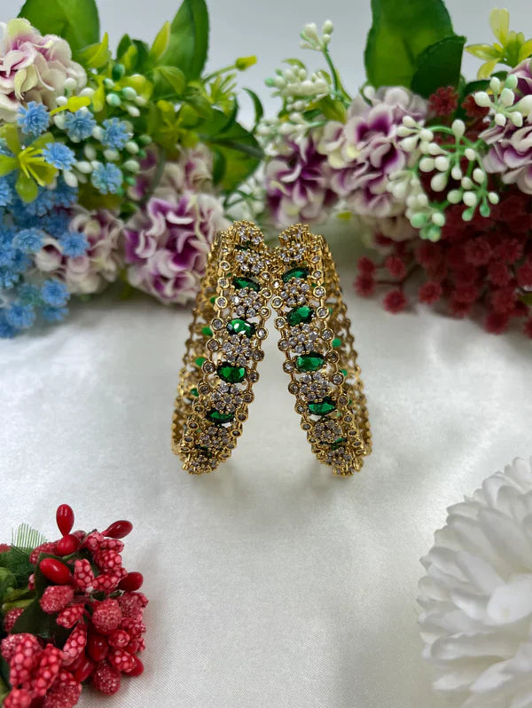 Victorian Pink Stone Bangles for Women | Gold Plated Designer Kada Bangles Set | Bridal Wedding & Party Wear Jewellery