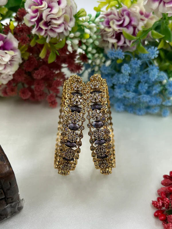 Victorian Pink Stone Bangles for Women | Gold Plated Designer Kada Bangles Set | Bridal Wedding & Party Wear Jewellery