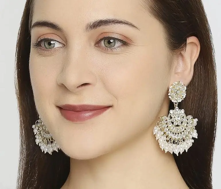 Kundan earrings, Polki Kundan Chandbali, Indian Earrings, pearl earrings, Pakistani Earrings, bollywood Earrings, Kundan Jewelry