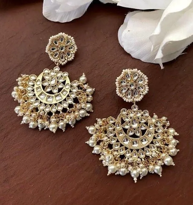 Kundan earrings, Polki Kundan Chandbali, Indian Earrings, pearl earrings, Pakistani Earrings, bollywood Earrings, Kundan Jewelry
