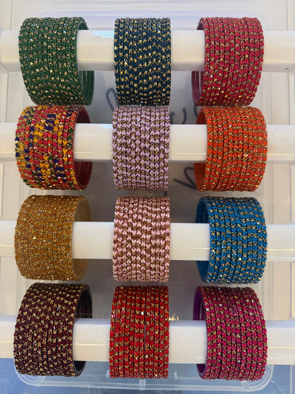 Heart Shape Glass Bangles Combo Set, 12 Colors Traditional Indian Bangles Set, Bridal Bangle Elegant Indian Traditional Chudi Set for Bridal & Festive Wear