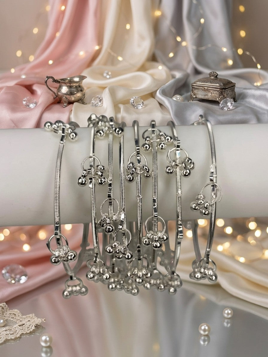 Silver Kashmiri Ghungru Bangles Set with 8 PCS | Indian Jewellery Bridal Bangle Set | Traditional Indian Bangles Set for Wedding & Festive Wear