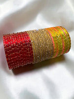 Indian Gold Drop Glass Bangles with Moti Design | Bridal Bangle Set | 3 Colour Combo Glass Bangles | Traditional Wedding Jewellery for Women