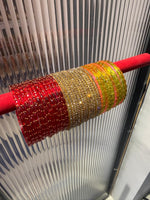 Indian Gold Drop Glass Bangles with Moti Design | Bridal Bangle Set | 3 Colour Combo Glass Bangles | Traditional Wedding Jewellery for Women