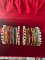 Indian New Glass Gold Stone Bangles with Raindrop Design Ad Kada Set | Bridal Bangle Set | Traditional Indian Jewellery Bangles Set