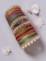 Indian New Glass Gold Stone Bangles with Raindrop Design Ad Kada Set | Bridal Bangle Set | Traditional Indian Jewellery Bangles Set