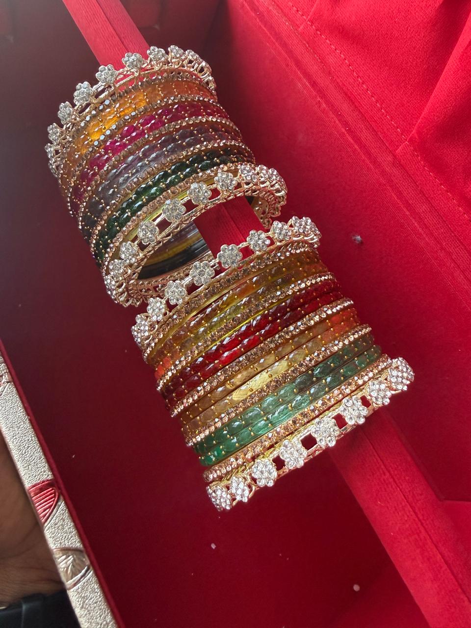 Indian New Glass Gold Stone Bangles with Raindrop Design Ad Kada Set | Bridal Bangle Set | Traditional Indian Jewellery Bangles Set