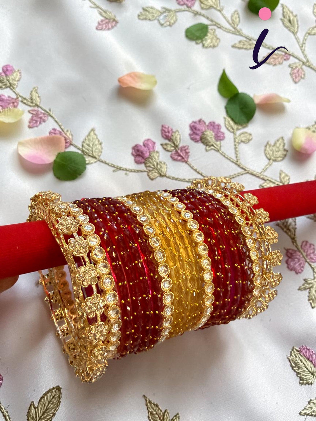 Luxury Raindrop Bridal Bangle Set | Red & Gold Glass Bangles Combo for Women | Jewelry Set
