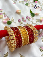 Luxury Raindrop Bridal Bangle Set | Red & Gold Glass Bangles Combo for Women | Jewelry Set