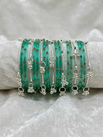 Glass Stone Bangles with Silver Kashmiri Ghunghroo | Bridal Traditional Indian Bangle Set for Women, Festive & Wedding Wear Jewelry