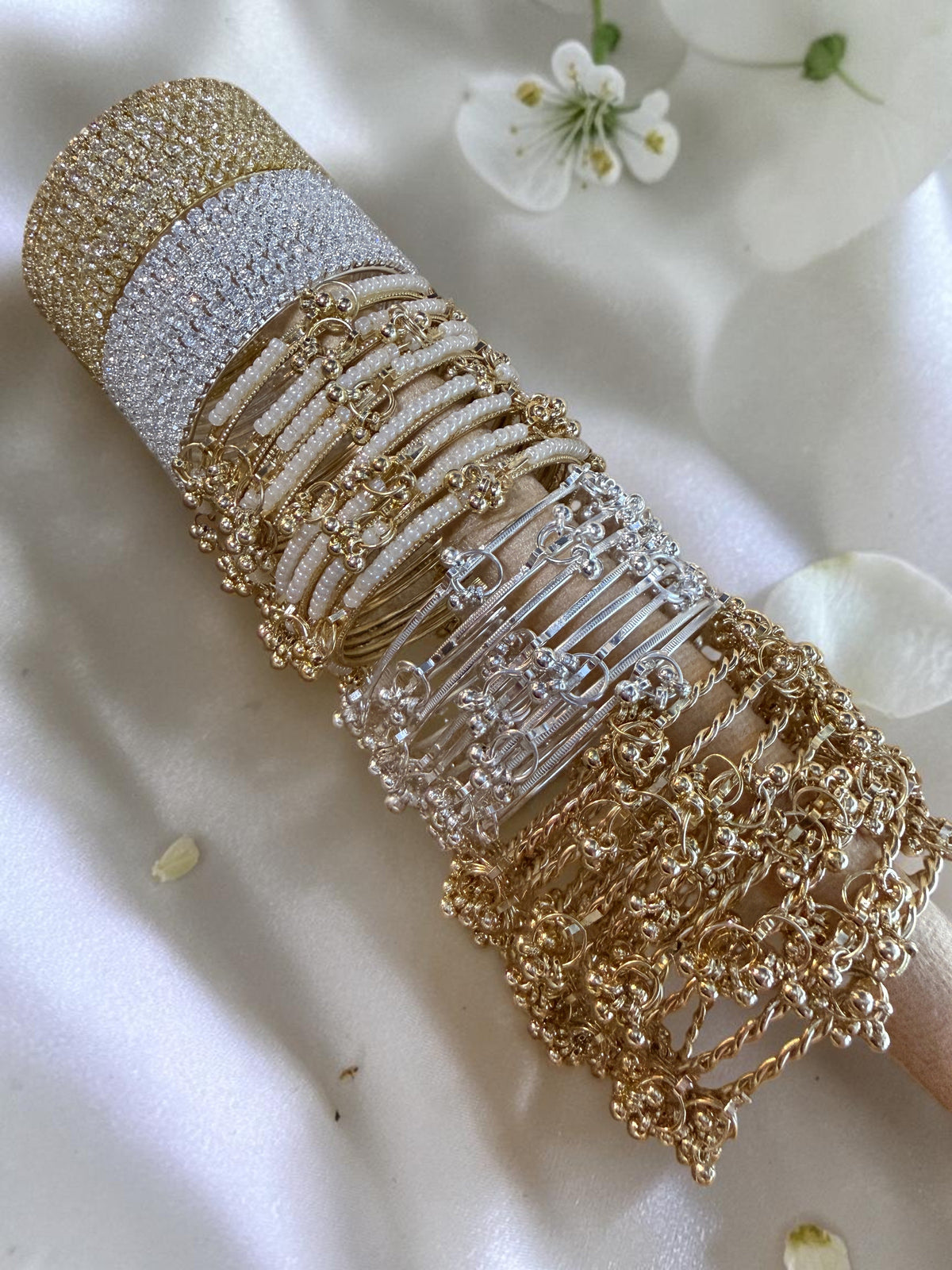 Kashmiri Love Combo Box Bangles Set | Moti Kad Bagles,Silver Golden Ghungroo Bangles, Kundan & Golden Shadow Bangles | Ad Silver Golden Metal Bangles | Bridal & Festive Jewellery Set